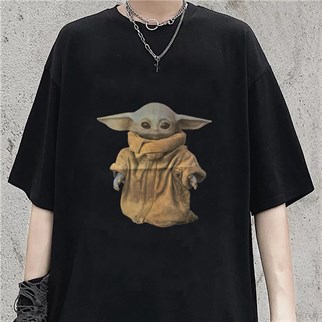 Star Wars Yoda Baskılı Siyah Oversize Unisex T-shirt