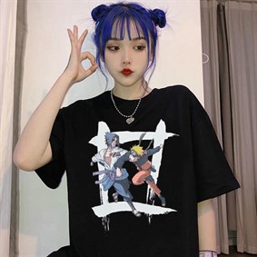 Touz Anime Naruto Uzumaki Fight Siyah Unisex T-shirt