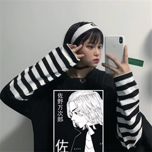 Touz Anime Tokyo Revengers Mikey Unisex Çizgili Kollu T-shirt
