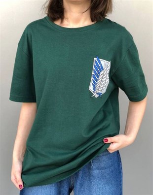 Touz Attack on Titan Wings of Liberty Yeşil (Unisex) T shirt