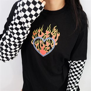 Touz Burning Heart Unisex Damalı Kollu T-shirt