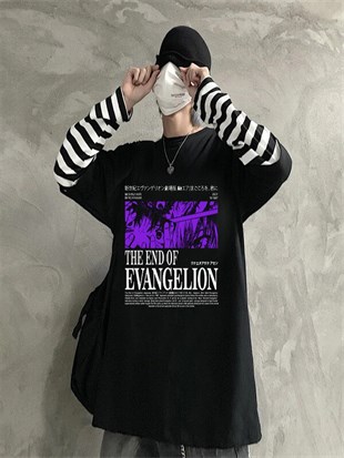 Touz The End of Evangelion Çizgili Kollu Unisex T-shirt