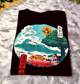 Unisex Siyah Totoro And Cat Bus T-shirt
