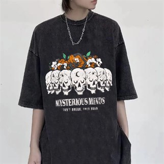 Yıkamalı Kumaş Gothic Mysterious Minds Unisex Oversize Kısa Kolu T-Shirt