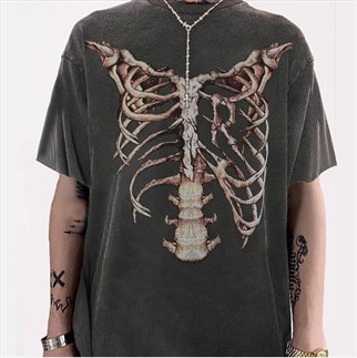 Yıkamalı Kumaş Skeleton Unisex Oversize T-shirt