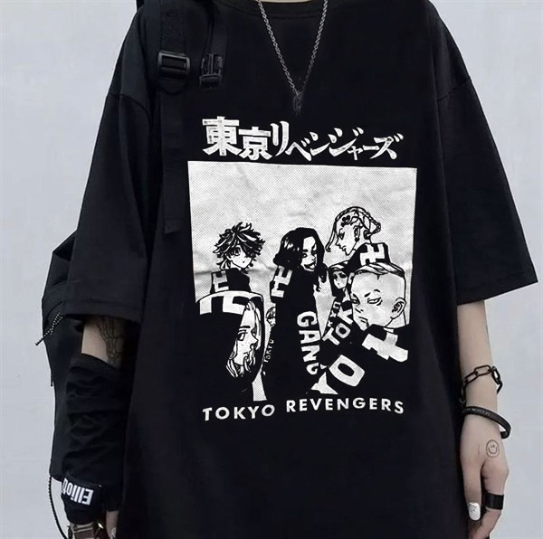 Tokyo Revengers Baskılı Siyah Oversize Unisex T-shirt