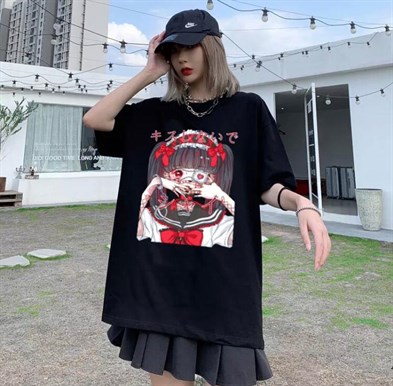 Touz Anime Girl Loli Goth Siyah (Unisex) T-shirt