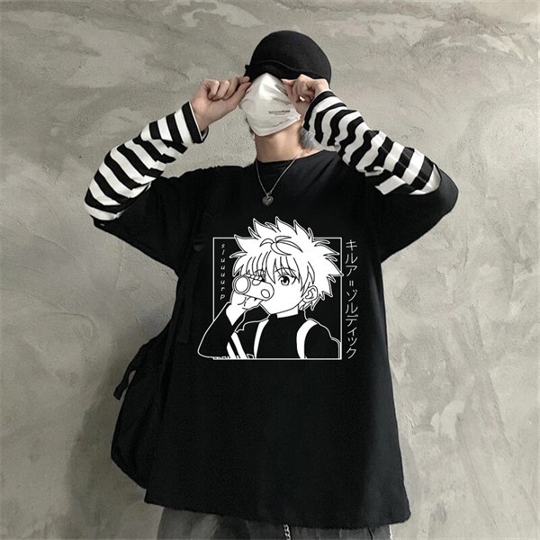 Touz Anime Hunter X Hunter Killua Unisex Çizgili Kollu T-shirt
