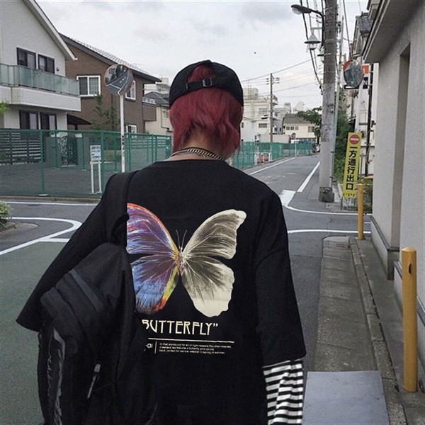 Touz Butterfly Ön Arka Baskılı Unisex Uzun Kollu T-Shirt