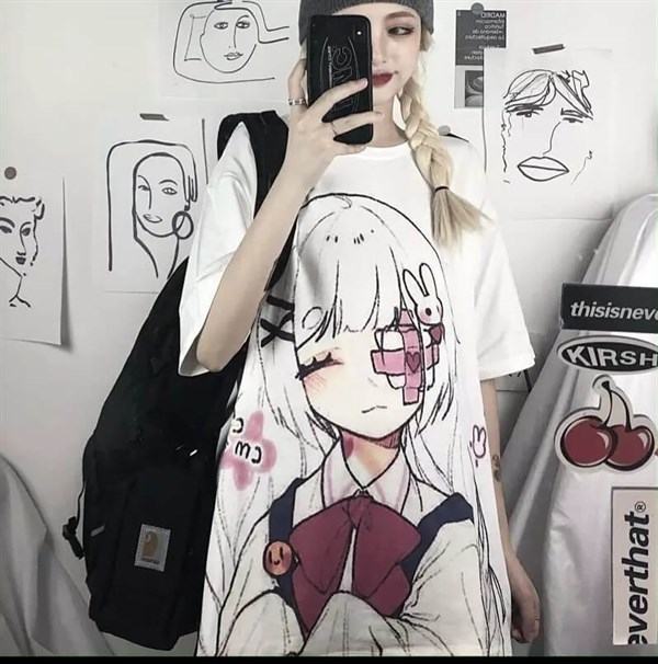 Touz Eyepatch Anime Girl Menhera Beyaz Unisex T-shirt