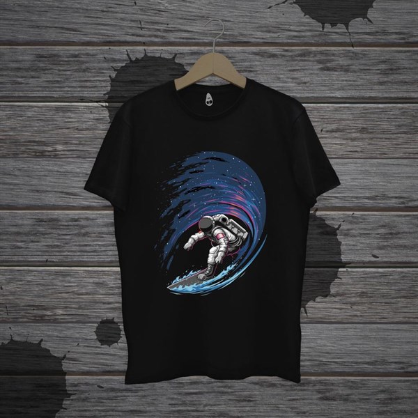 Unisex Touz Uzayda Sörf Yapan Astronot Baskılı T-shirt