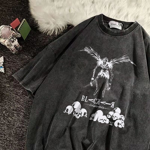 Yıkamalı Kumaş Death Note Unisex Oversize T-shirt