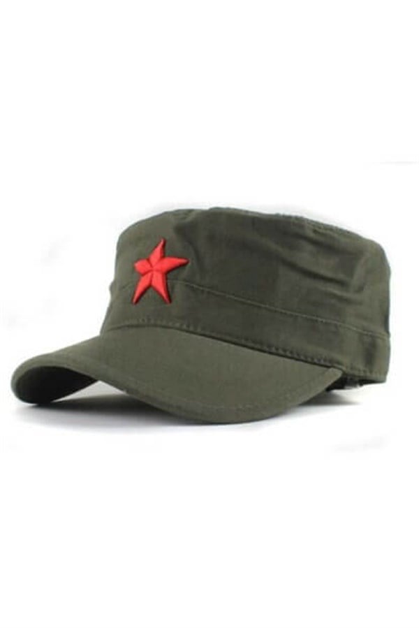 Yıldızlı Fidel Castro Che Guevara Şapkası Haki Renk