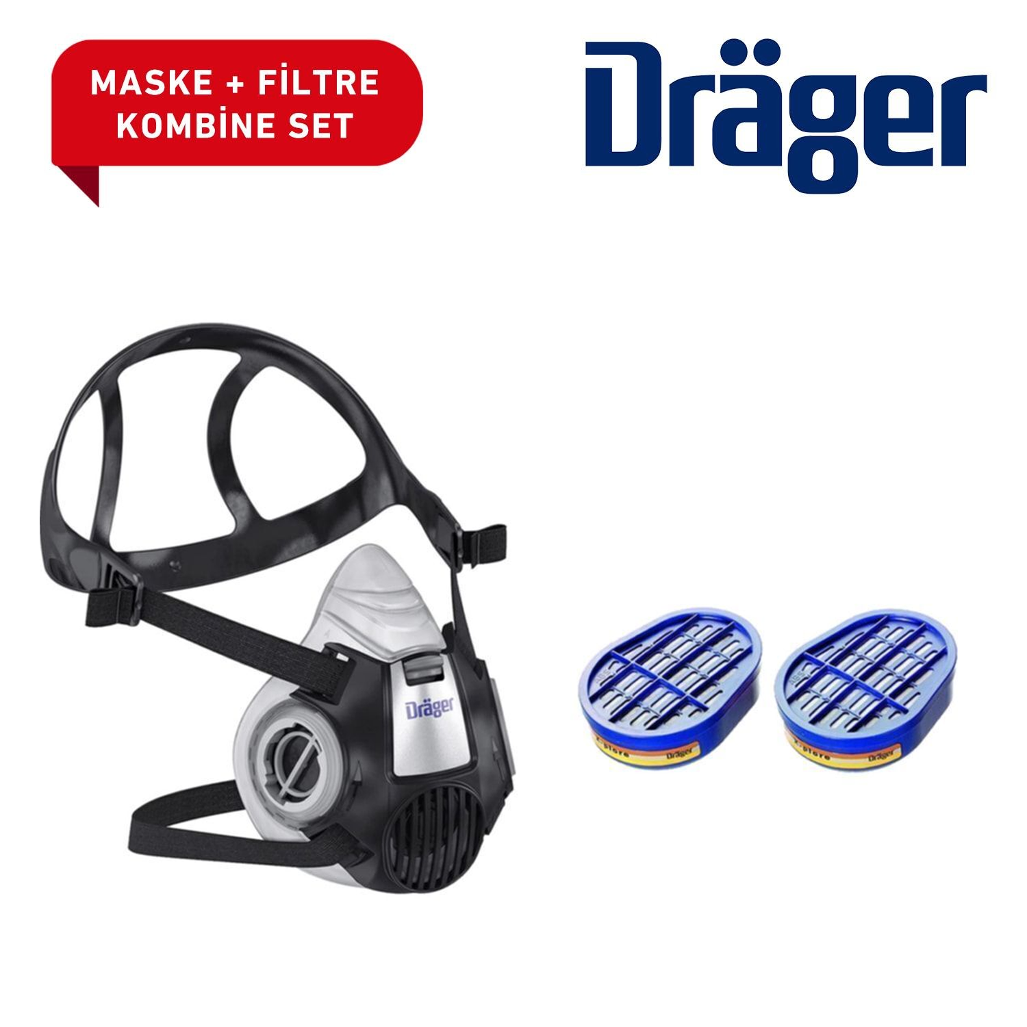 Drager 3300 Yarım Yüz Maske ve Abek 1 Filtre Seti
