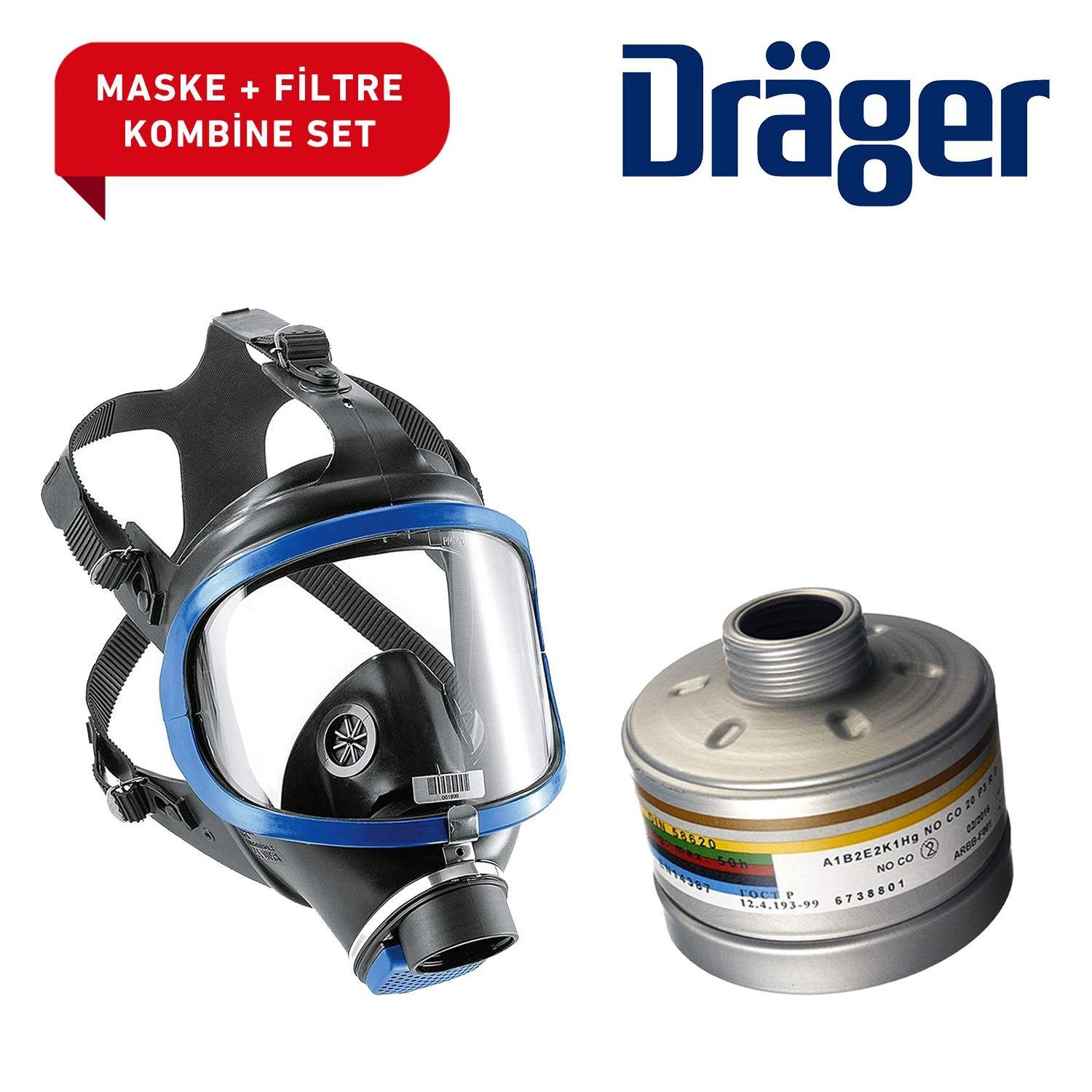Drager 6300 Tam Yüz Maskesi ve A1B2E2K1 HG CO NO P
