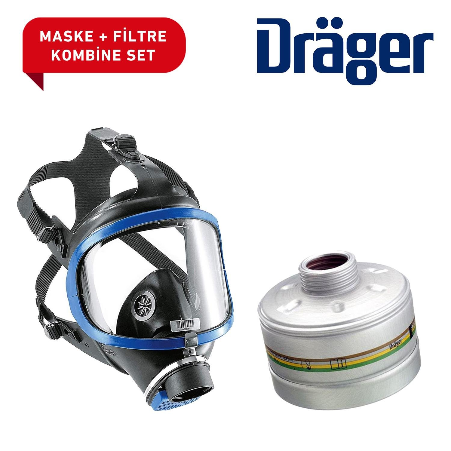 Drager 6300 Tam Yüz Maskesi ve A2B2E2K1 Filtre Seti