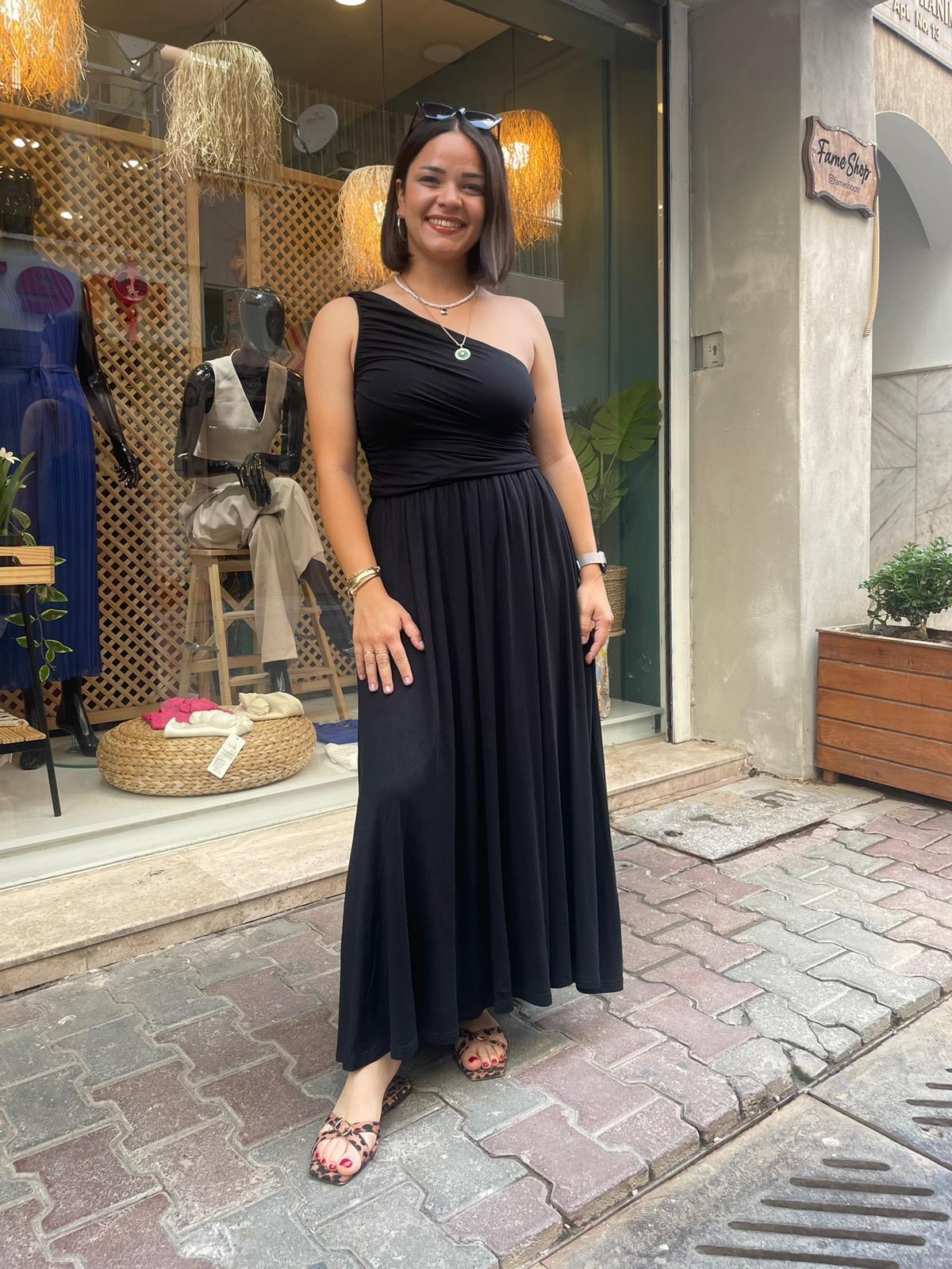 ek Omuz Drape Detaylı Elbise