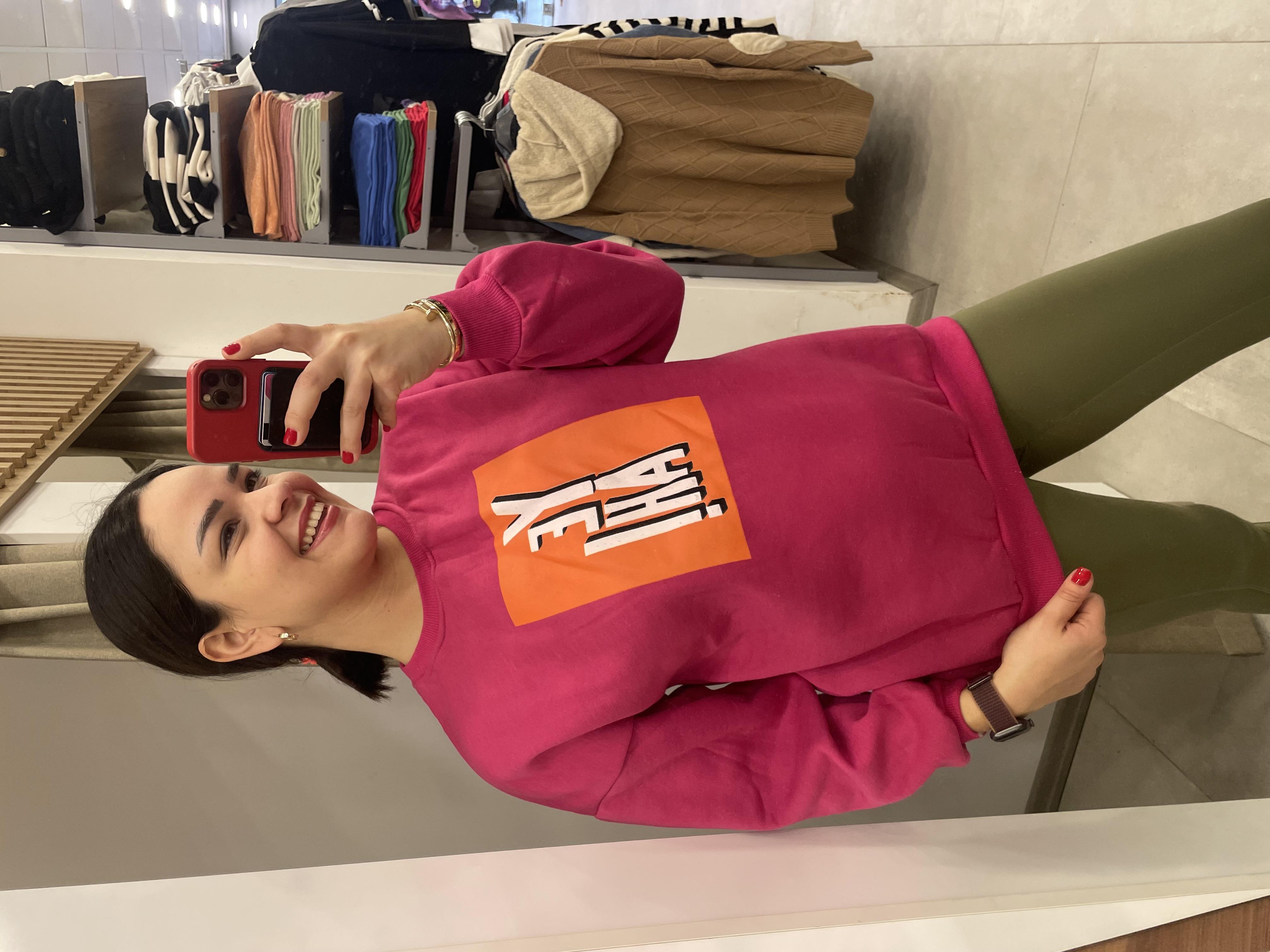 Fuşya Turuncu Baskılı Sweatshirt