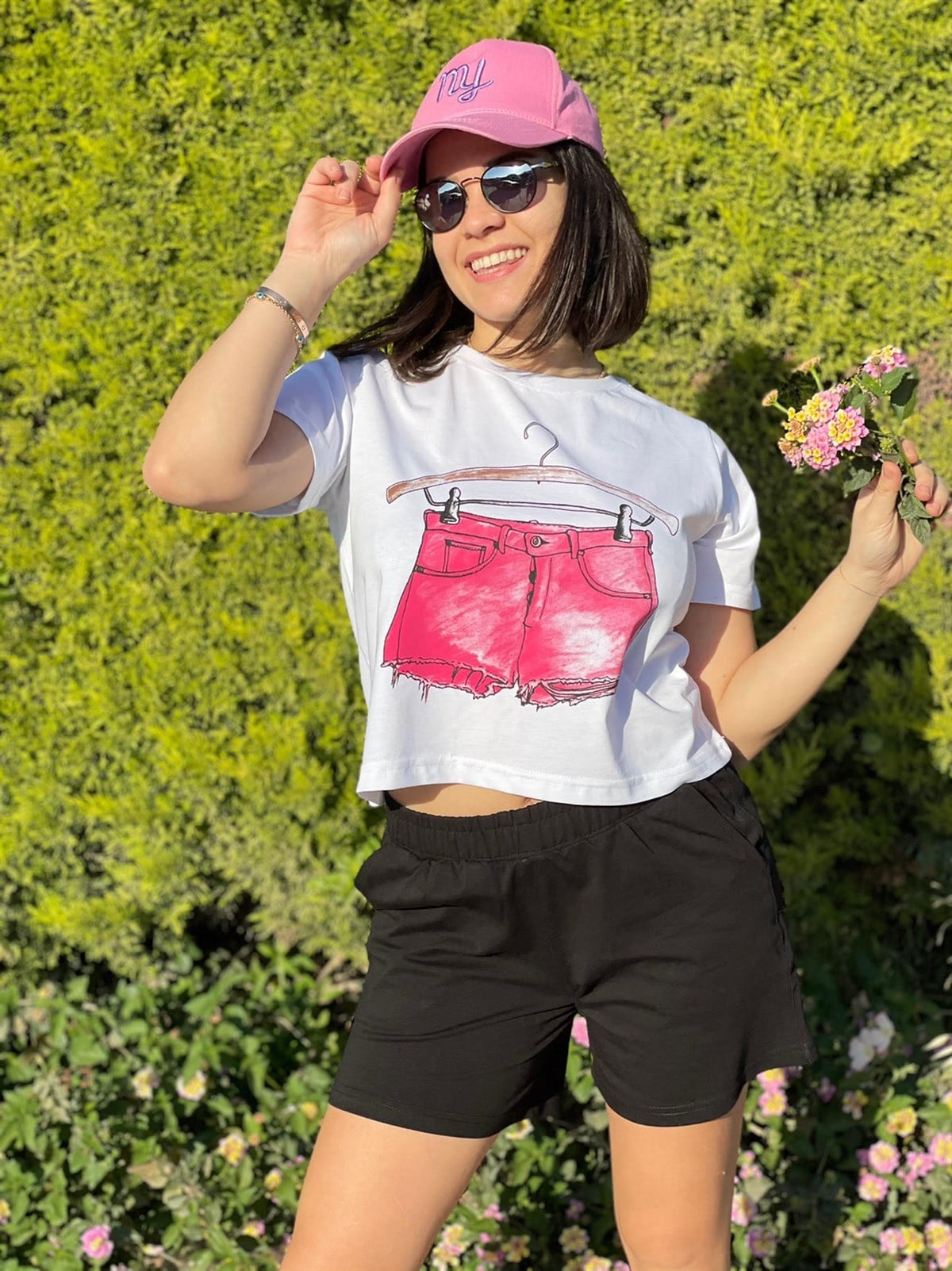 Şort Baskılı Crop T-shirt