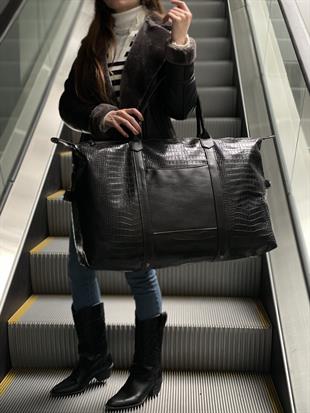 Croc Deri Detaylı Seyahat Çantası Duffel Bag 