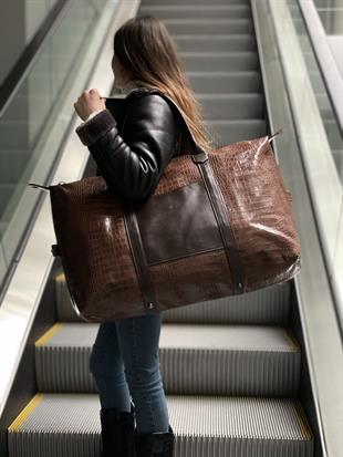 Croc Deri Detaylı Seyahat Çantası Duffel Bag 