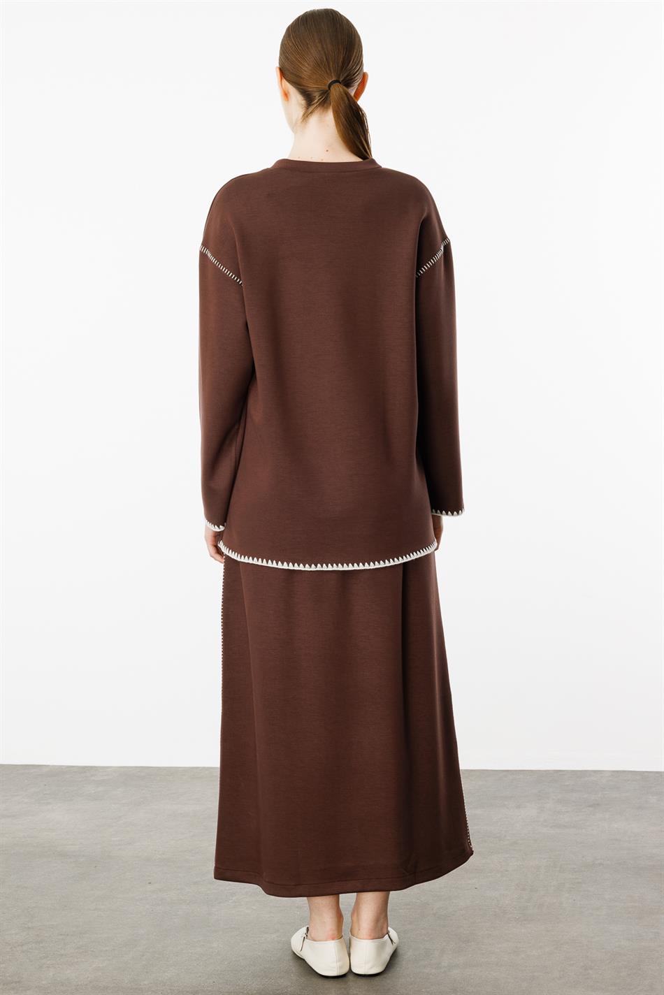 Chop Embroidery Knitted Skirt Set