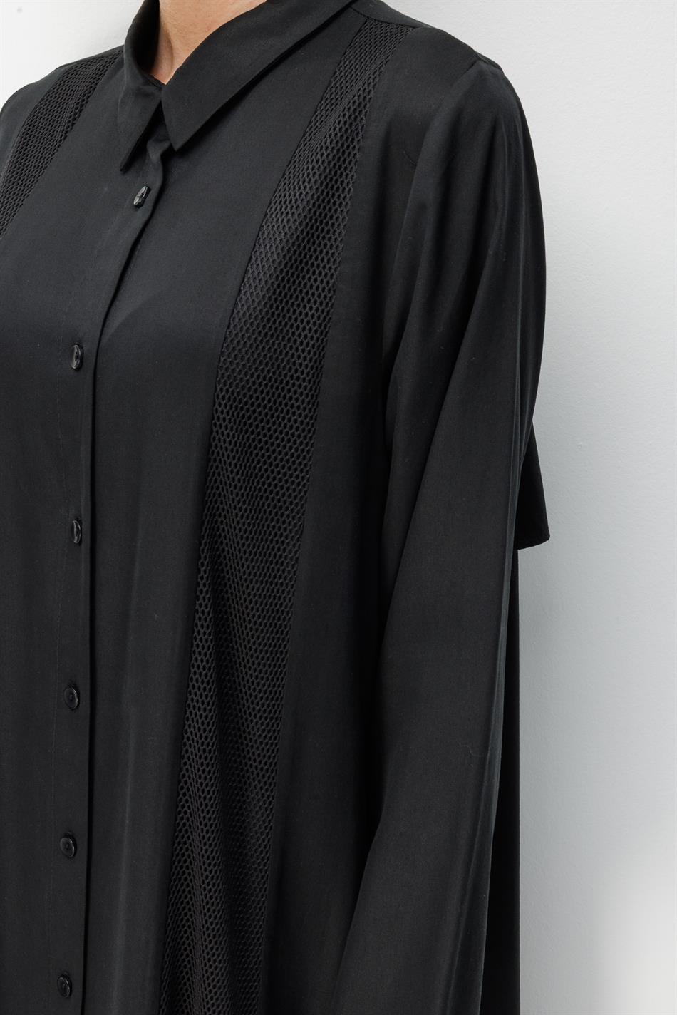 100% natuurlijke LyoCEL gedrapeerde, zachte mesh-versiering, cape/maxi-tuniek - zwart