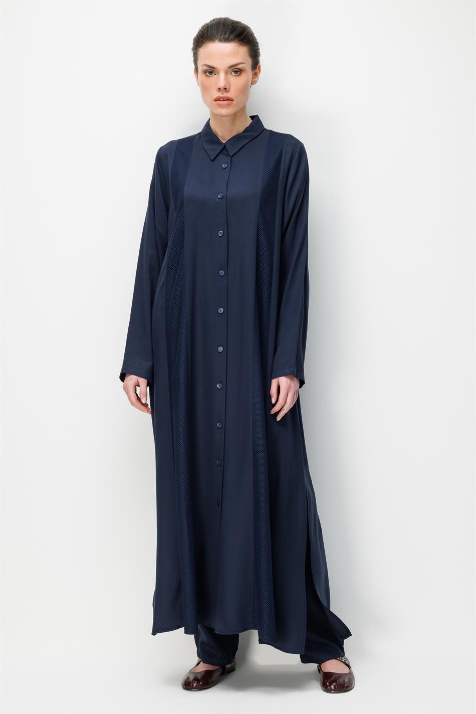 %100 Doğal LyoCEL Dökümlü Soft Hissiyat File Garni Aller Pelerin Maxi Tunik-Laci