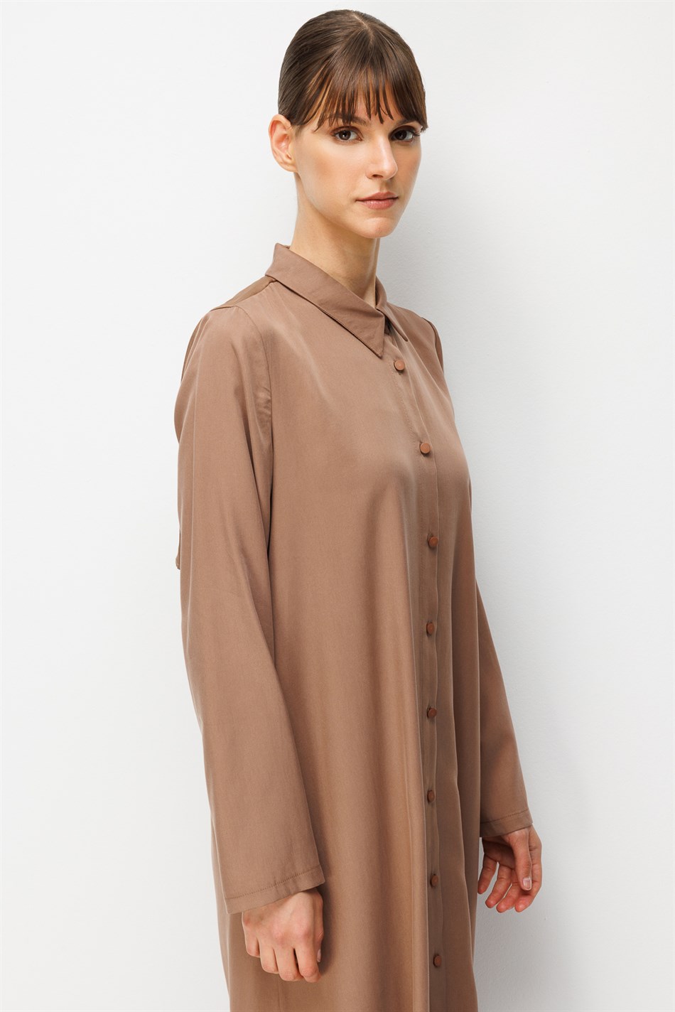%100 Doğal LyoCEL Dökümlü Soft Hissiyat Aller Arka Pelerin Maxi Tunik-Kahve
