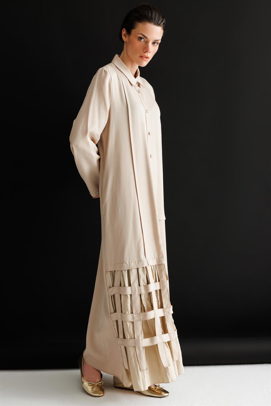 100 % natürliches LyoCEL, fließender, weicher Stoff, handgefertigt, detailreiche Abaya – Stein