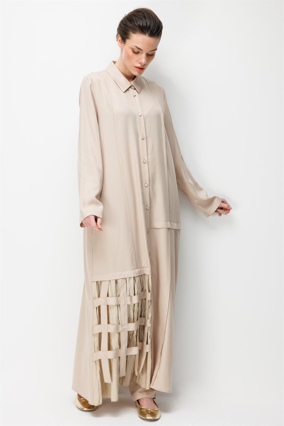 100 % natürliches LyoCEL, fließender, weicher Stoff, handgefertigt, detailreiche Abaya – Stein