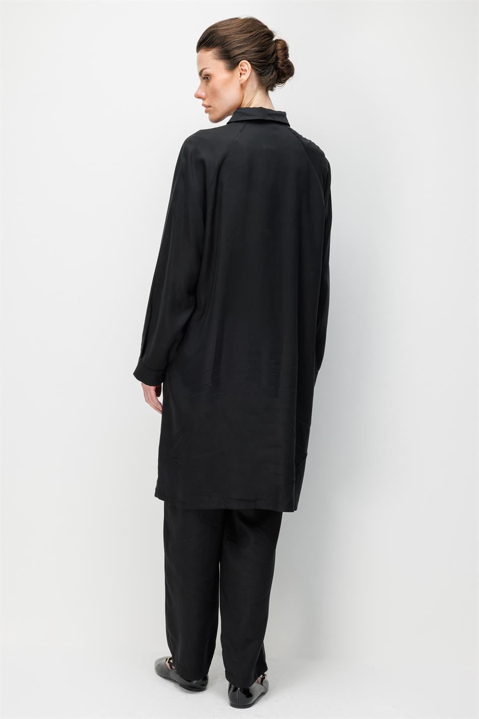 100% natuurlijke LyoCEL gedrapeerde, zachte broekenset met geborduurde bloemen en steentjes - zwart