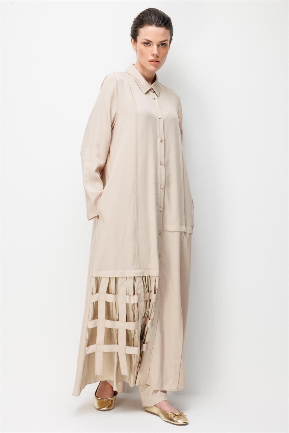 100 % natürliches LyoCEL, fließender, weicher Stoff, handgefertigt, detailreiche Abaya – Stein