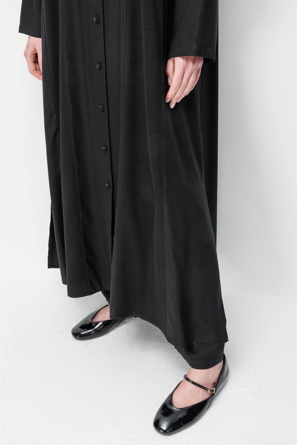 100% natuurlijke LyoCEL gedrapeerde, zachte mesh-versiering, cape/maxi-tuniek - zwart