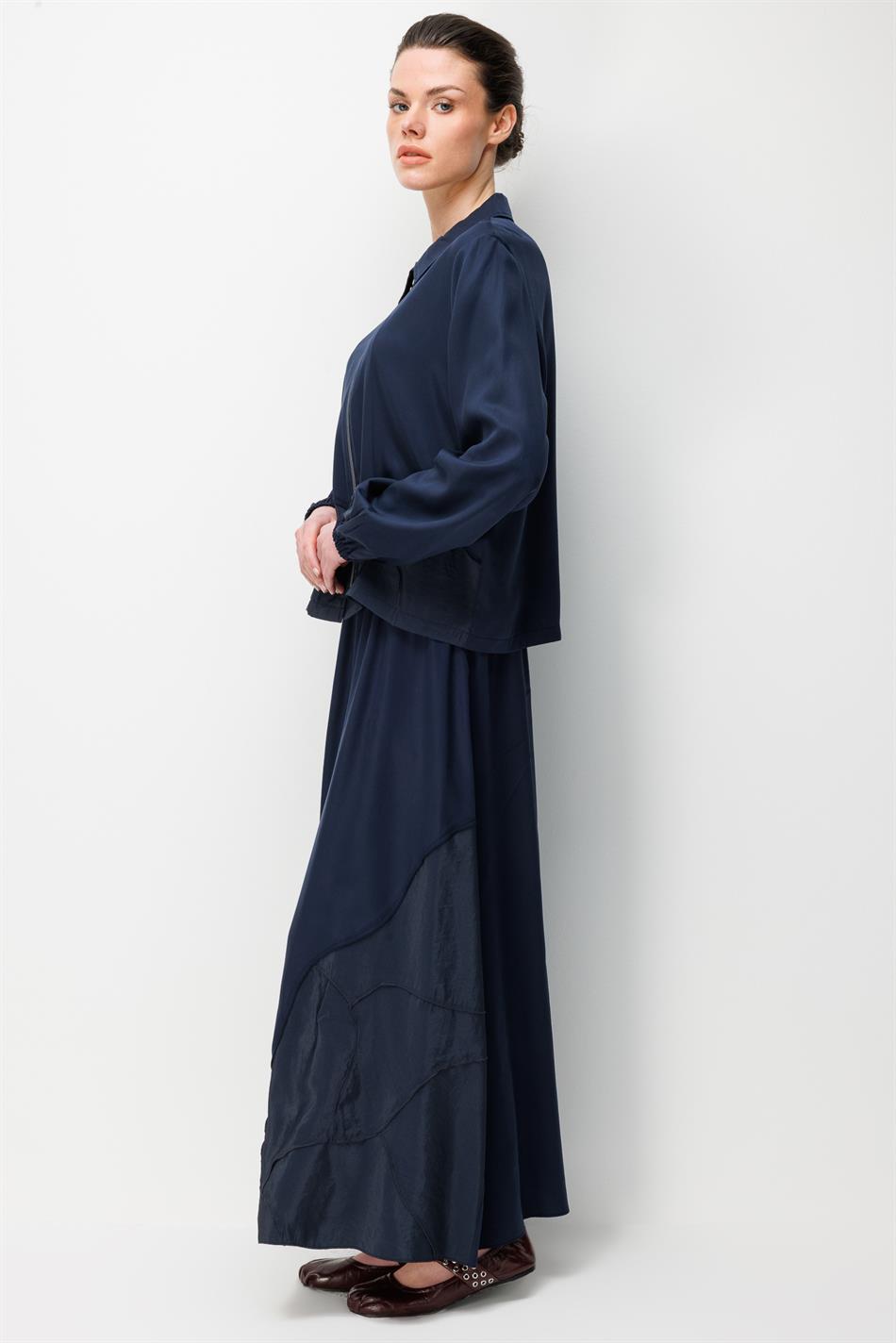 %100 Doğal LyoCEL Dökümlü Soft Hissiyat Aller Elişi Nakışi şleme Etek ve Maxi Ceket Kombin Takım-Laci