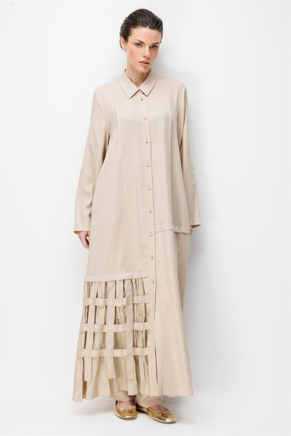 100 % natürliches LyoCEL, fließender, weicher Stoff, handgefertigt, detailreiche Abaya – Stein