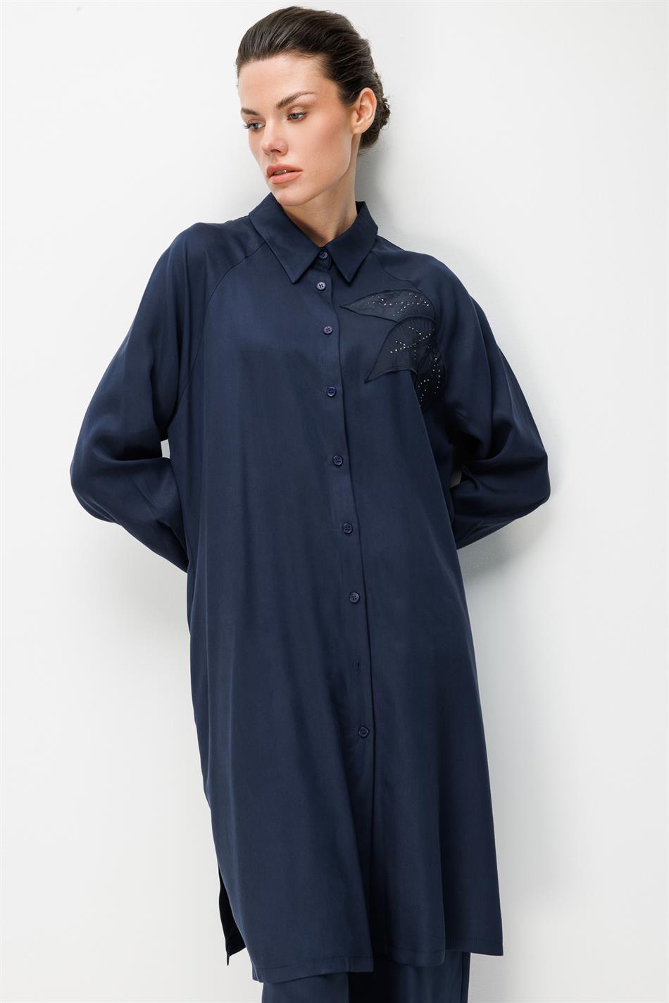 %100 Doğal LyoCEL Dökümlü Soft Hissiyat Flora Nakış ve Taş Detaylı Pantalon Kombin Takım-Laci