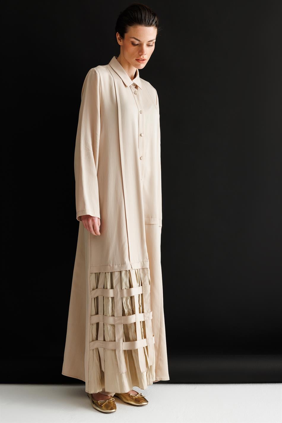 100 % natürliches LyoCEL, fließender, weicher Stoff, handgefertigt, detailreiche Abaya – Stein