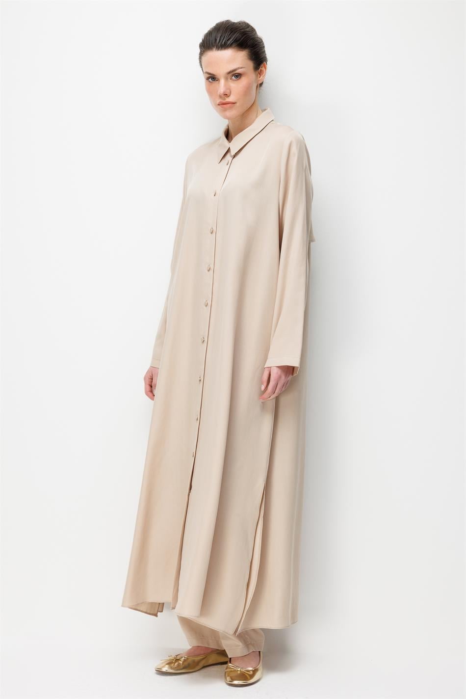 %100 Doğal LyoCEL Dökümlü Soft Hissiyat Aller Arka Pelerin Maxi Tunik-Taş