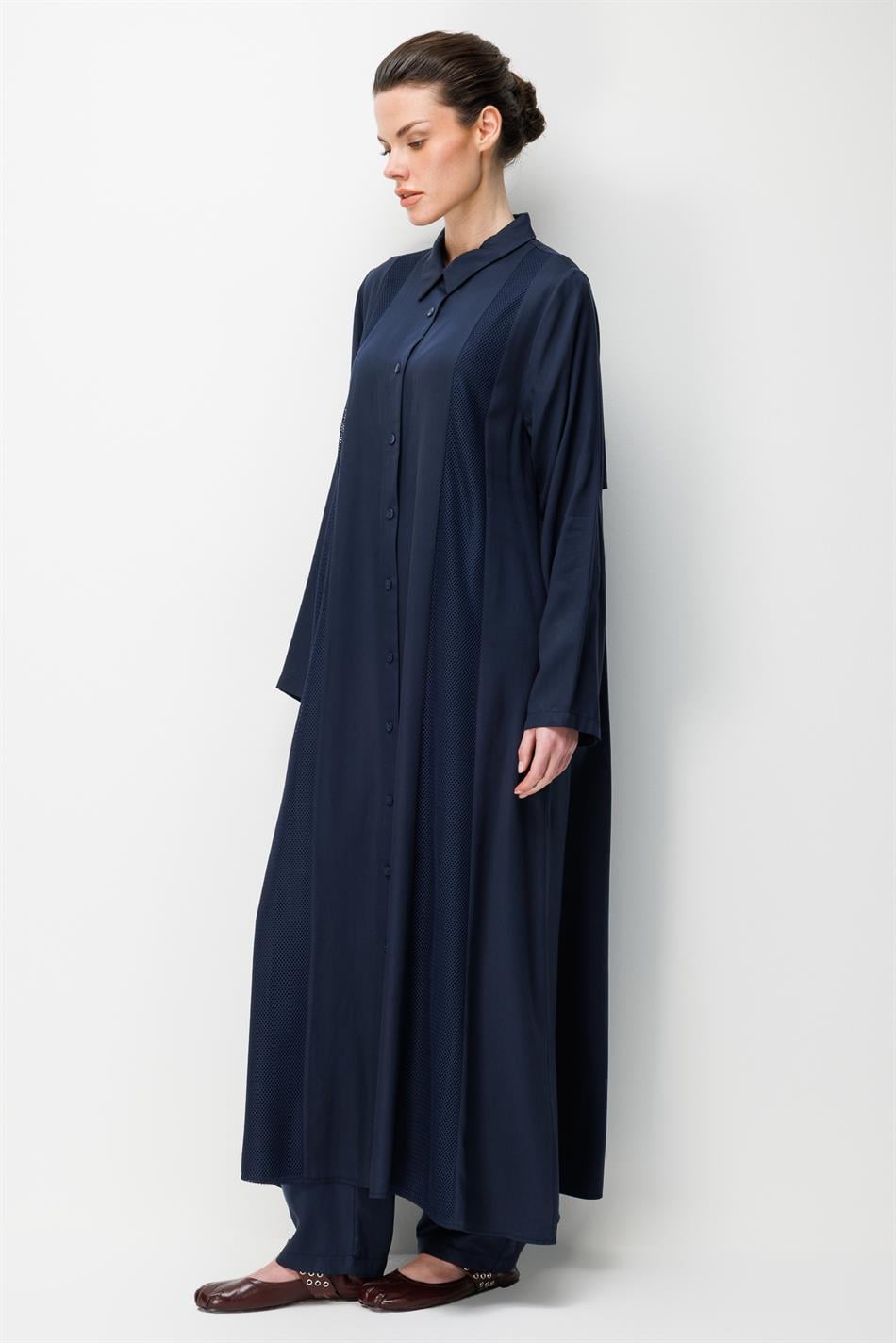 %100 Doğal LyoCEL Dökümlü Soft Hissiyat File Garni Aller Pelerin Maxi Tunik-Laci