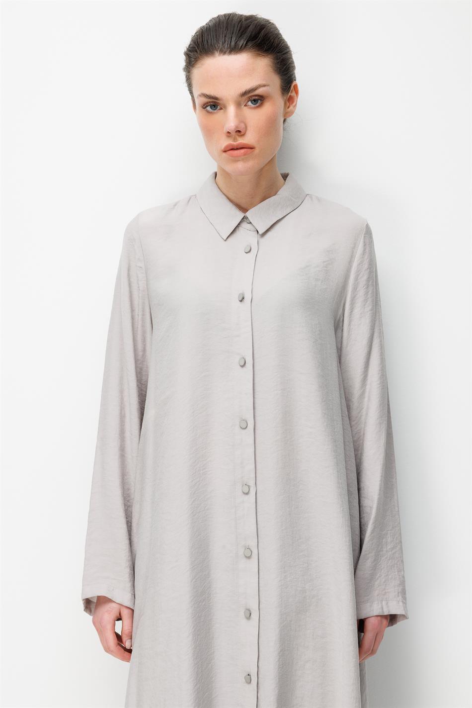 %100 Doğal LyoCEL Dökümlü Soft Hissiyat Aller Arka Pelerin Maxi Tunik-Gri