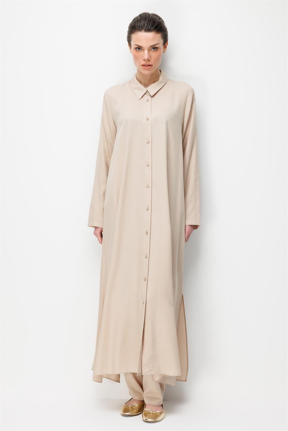 %100 Doğal LyoCEL Dökümlü Soft Hissiyat Aller Arka Pelerin Maxi Tunik-Taş