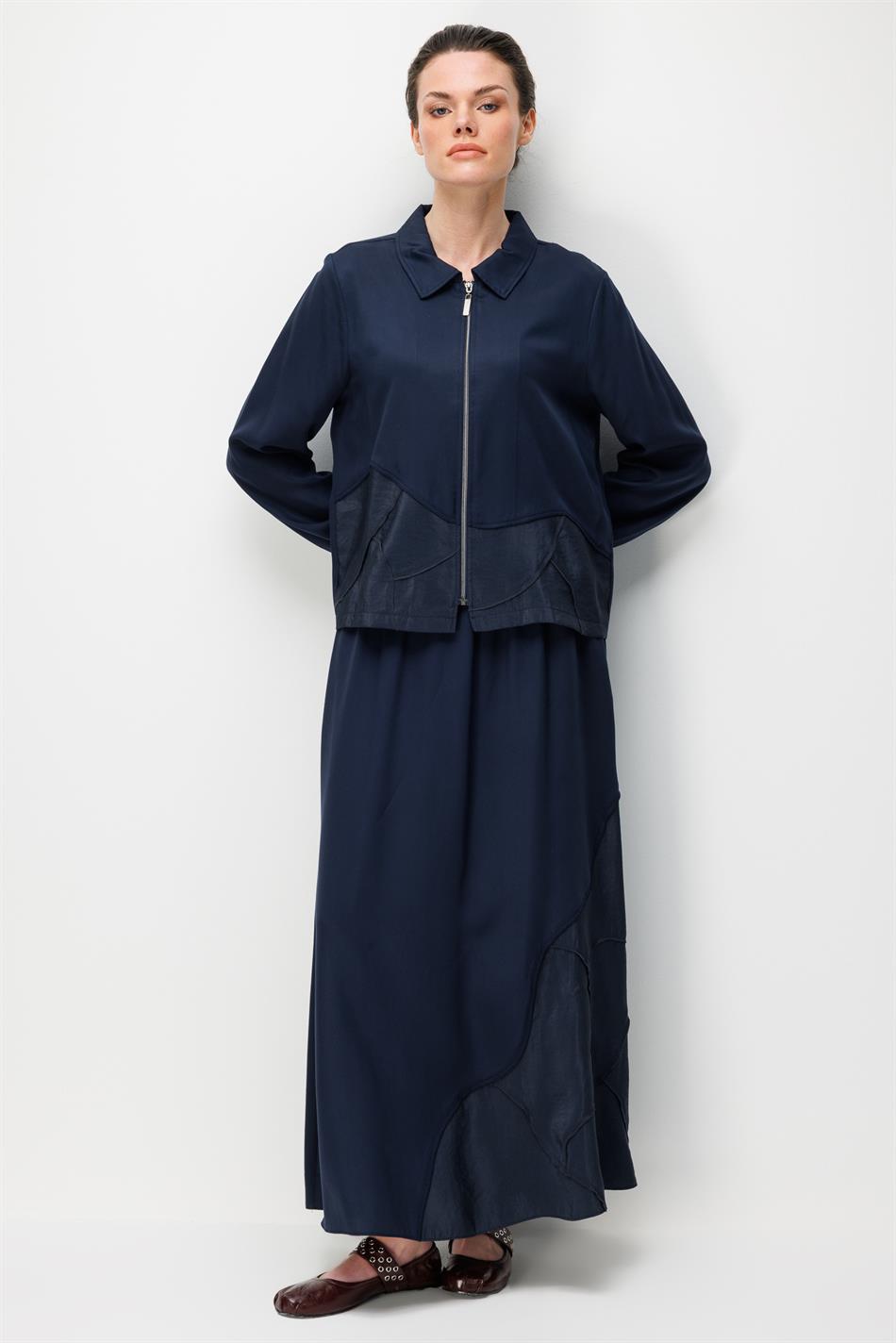 %100 Doğal LyoCEL Dökümlü Soft Hissiyat Aller Elişi Nakışi şleme Etek ve Maxi Ceket Kombin Takım-Laci