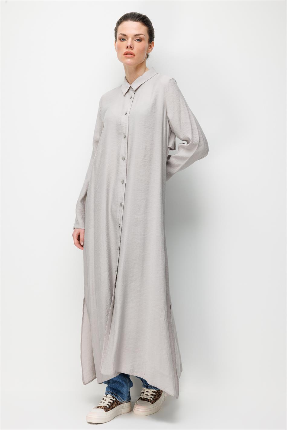 %100 Doğal LyoCEL Dökümlü Soft Hissiyat Aller Arka Pelerin Maxi Tunik-Gri