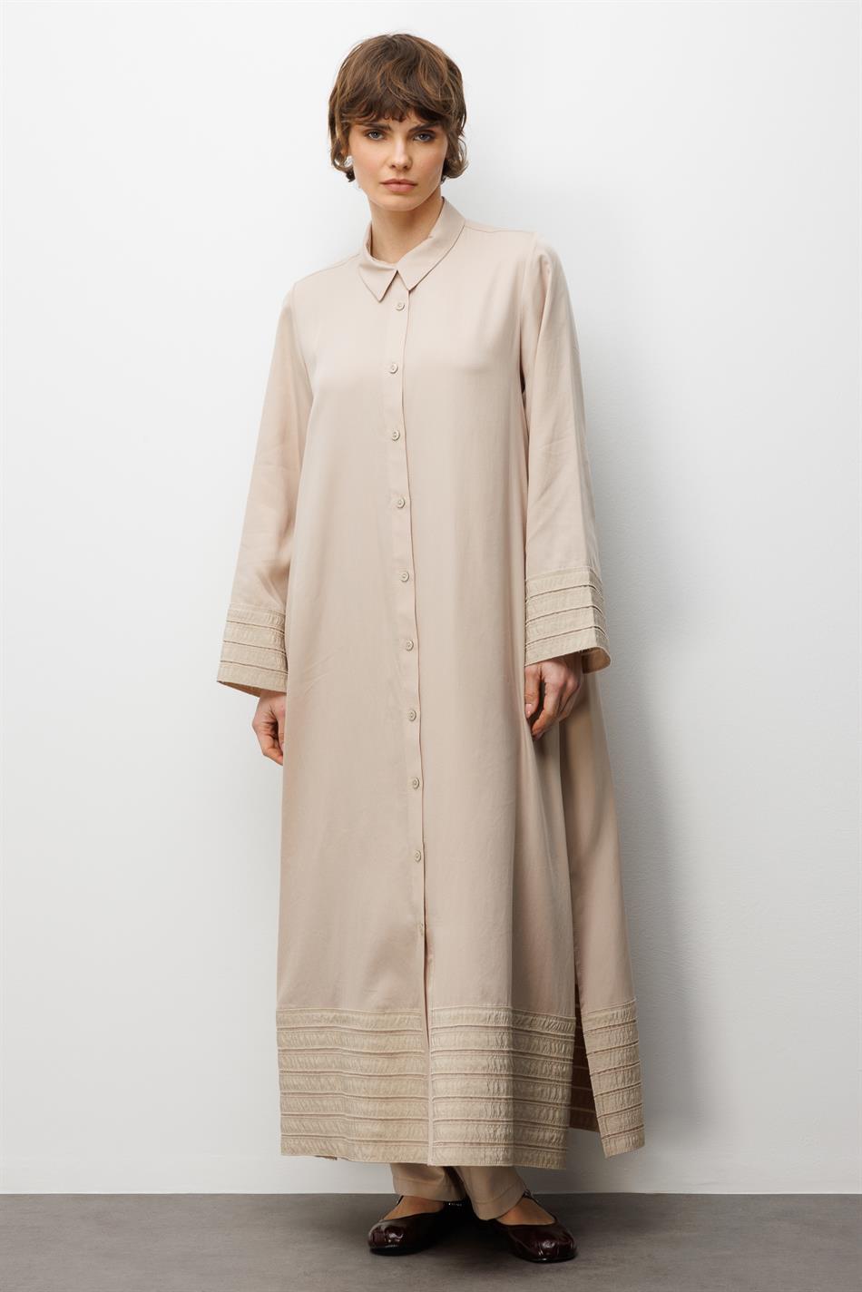 %100 Doğal LyoCEL ile Dökümlü Soft Hissiyat ve Elişi Bant Detaylı Ferace-Taş