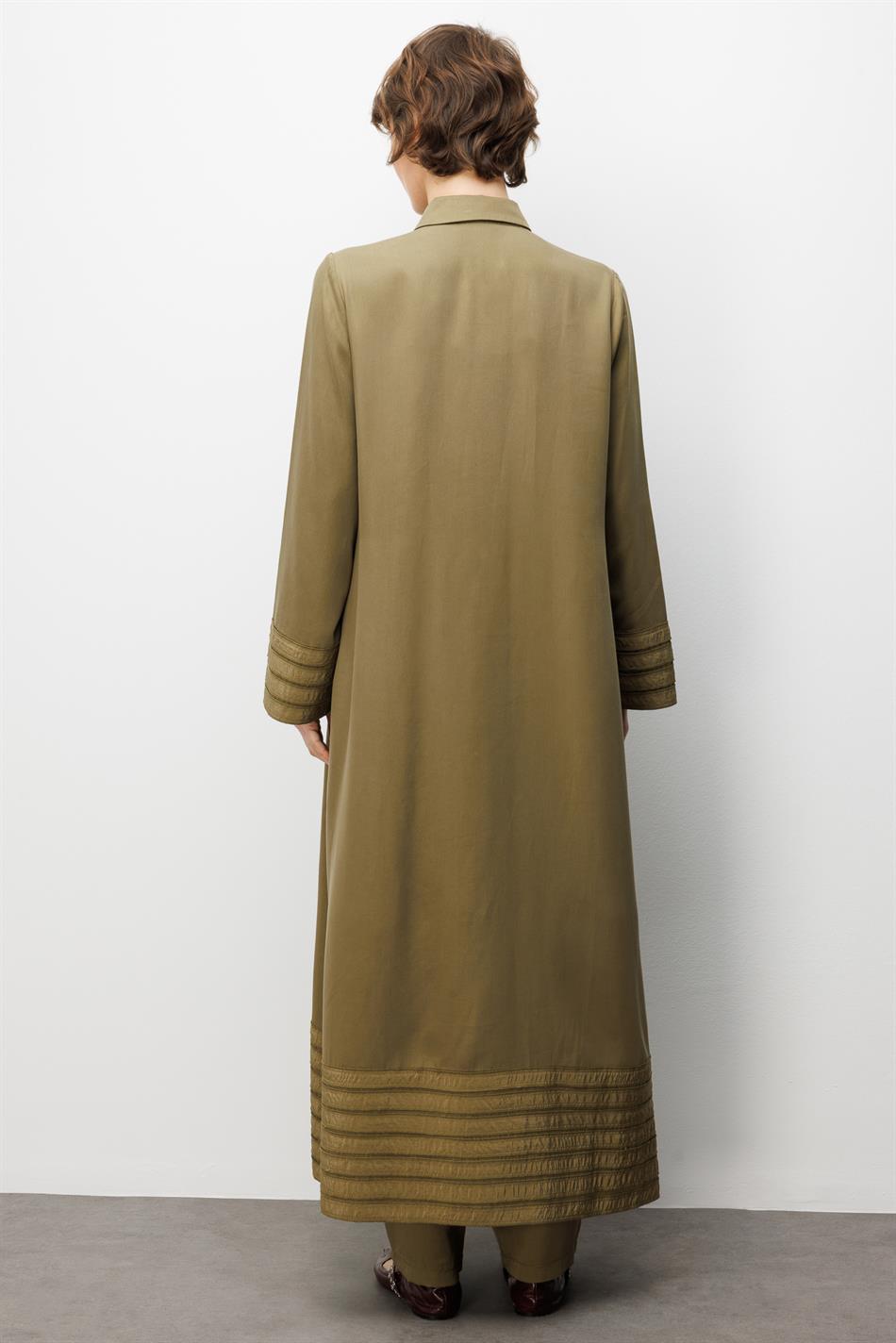 %100 Doğal LyoCEL ile Dökümlü Soft Hissiyat ve Elişi Bant Detaylı Ferace-Haki