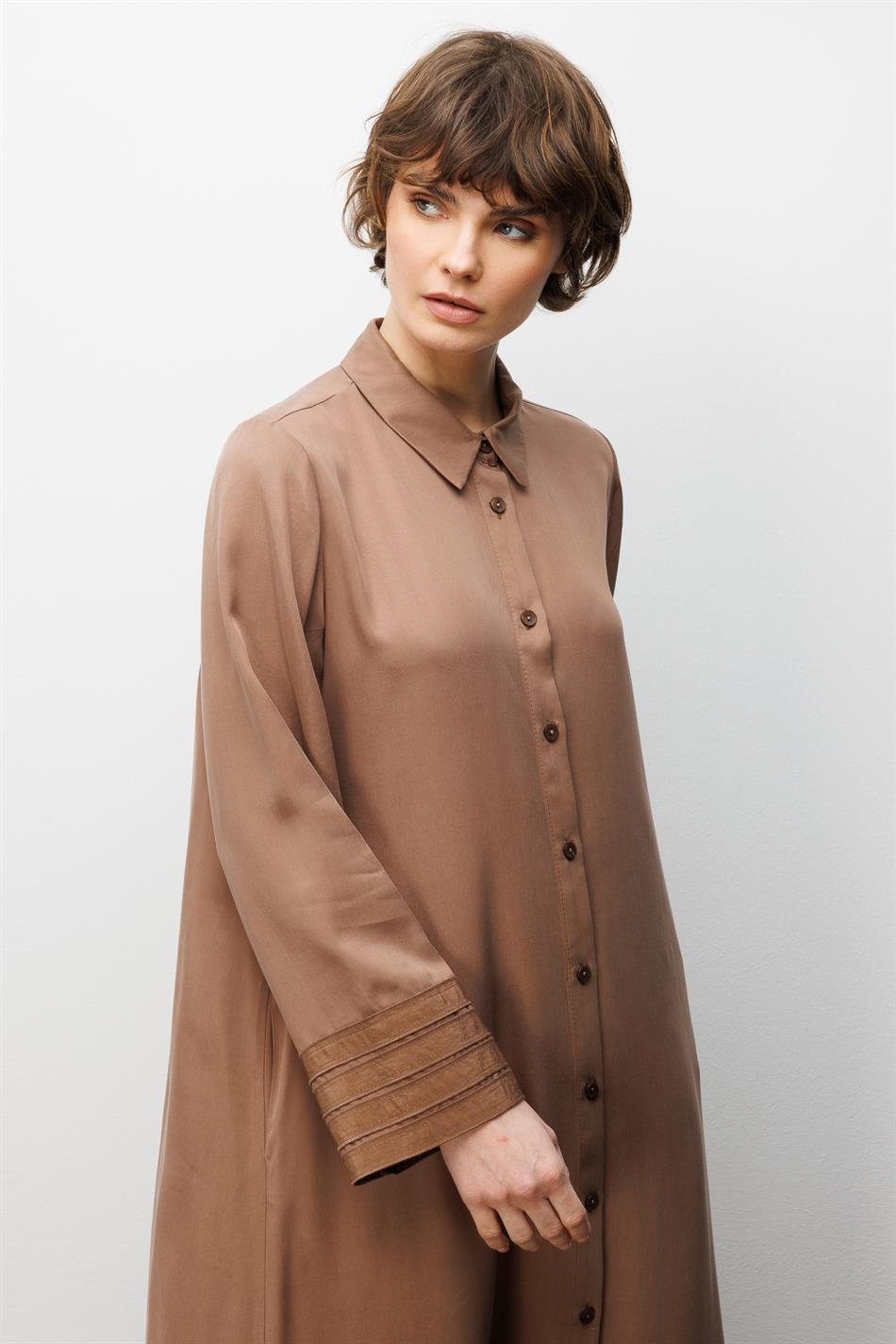 %100 Doğal LyoCEL ile Dökümlü Soft Hissiyat ve Elişi Bant Detaylı Ferace-Kahve