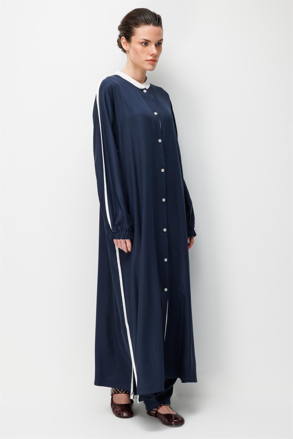 %100 Doğal LyoCELL Dökümlü Soft Hissiyat  Spor Bant Detaylı Maxi Tunik Ferace-Laci