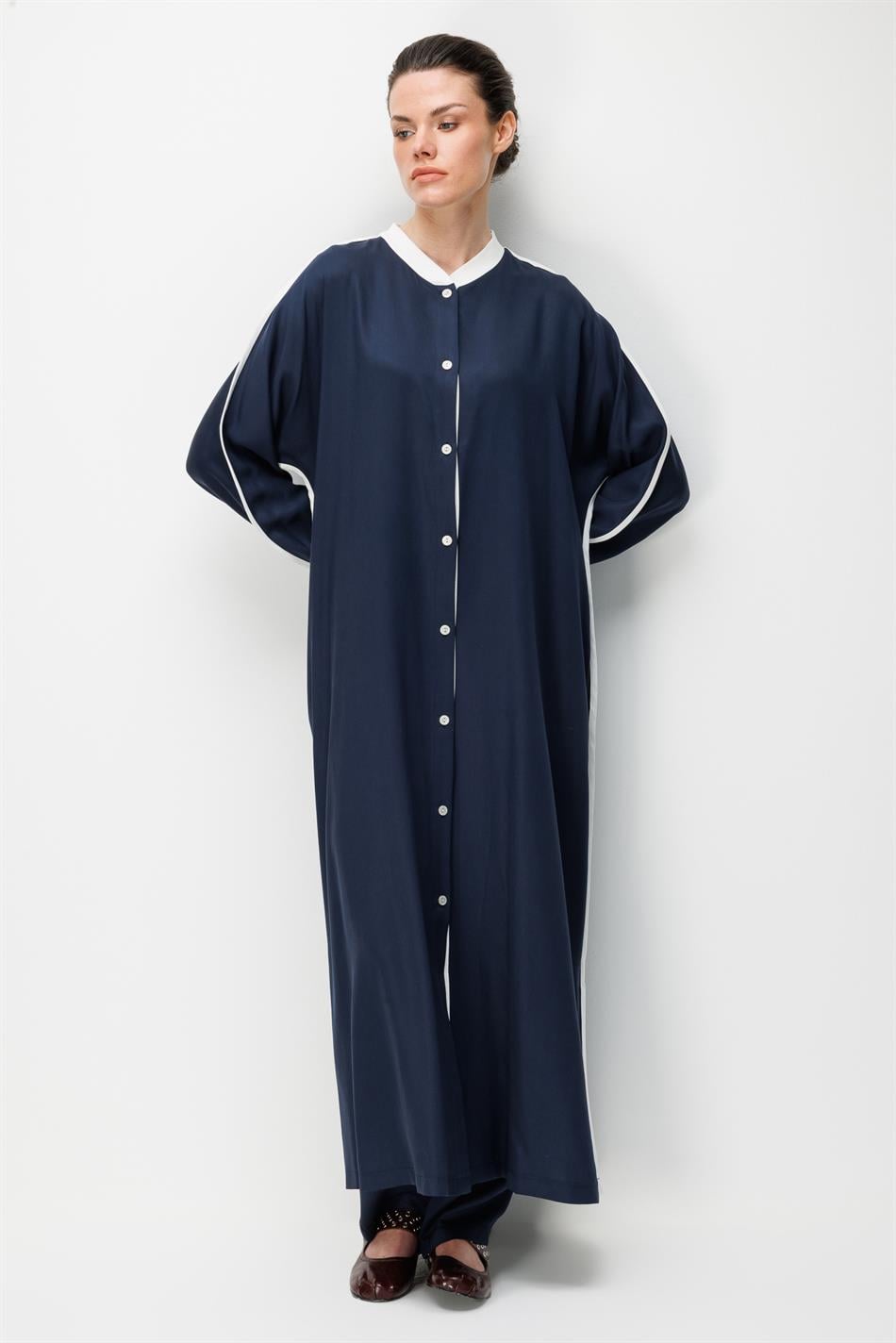 %100 Doğal LyoCELL Dökümlü Soft Hissiyat  Spor Bant Detaylı Maxi Tunik Ferace-Laci