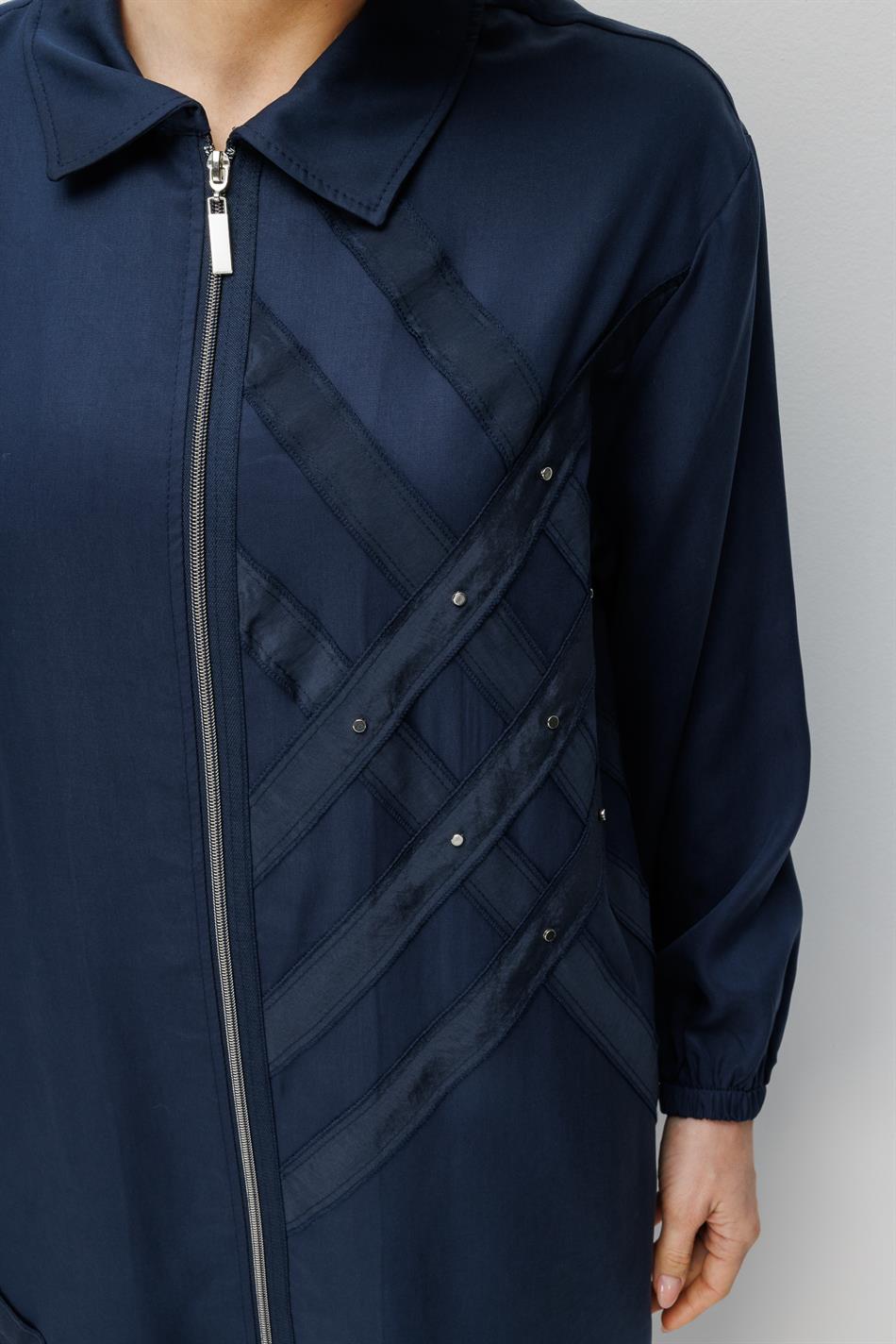 100% natuurlijke LyoCELL gedrapeerde, zachte broek met heupcoating en geweven details - Marineblauw